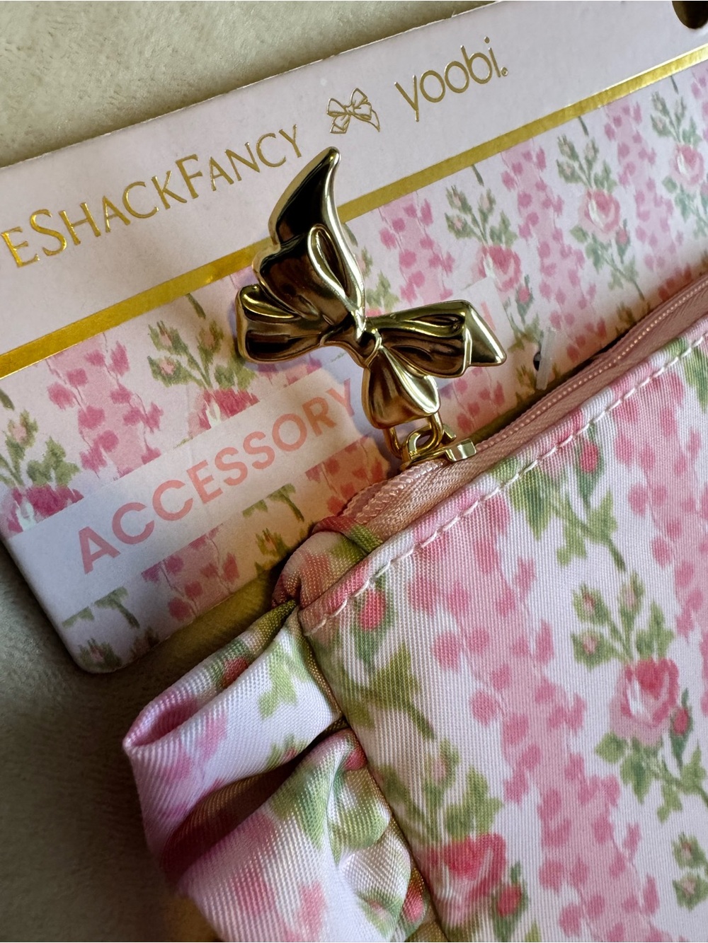 LoveShackFancy Floral Ruffle Accessory Pouch in Pink and Green - Picture 3 of 4